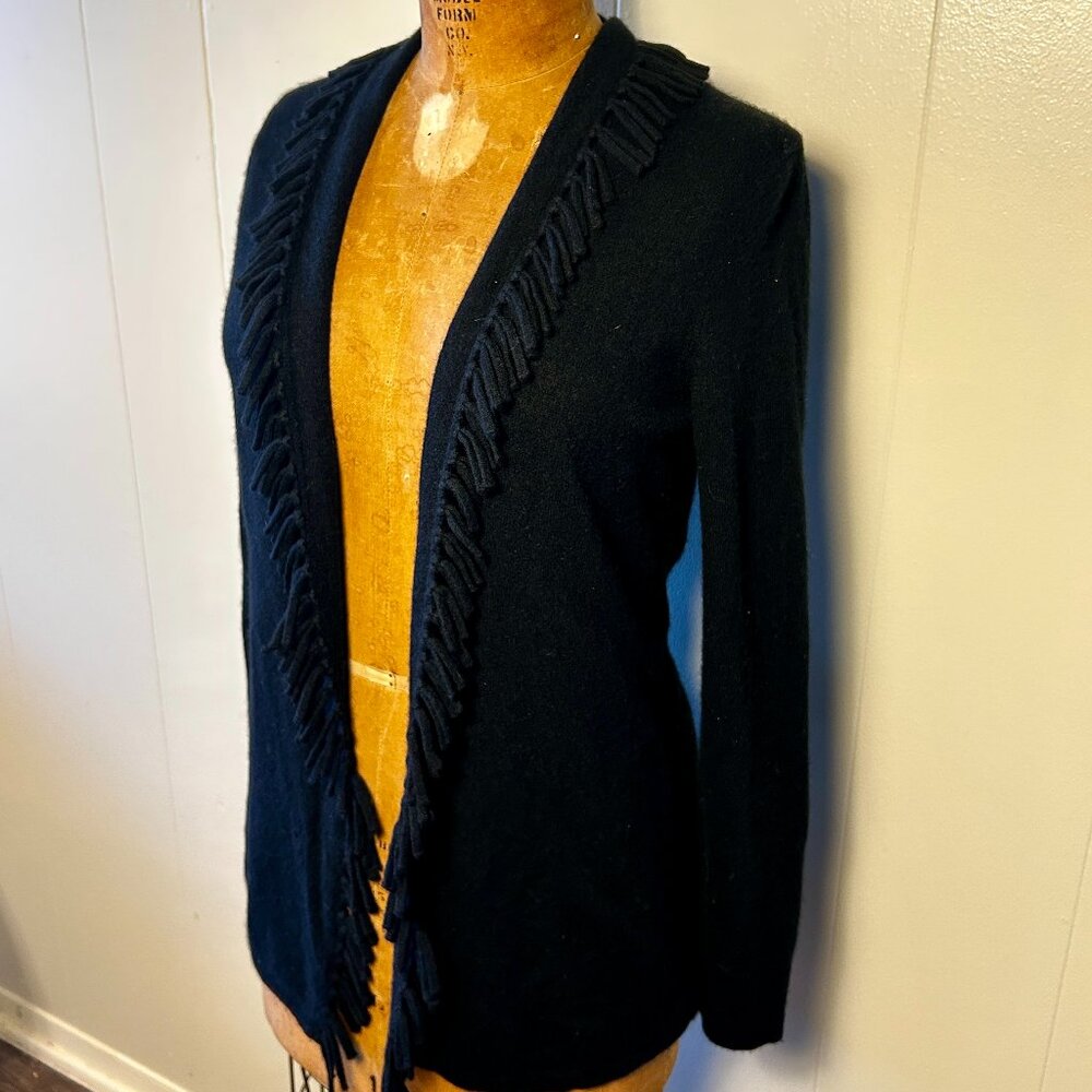 MAGASCHONI 100% CASHMERE FRINGED OPEN CARDIGAN, MED